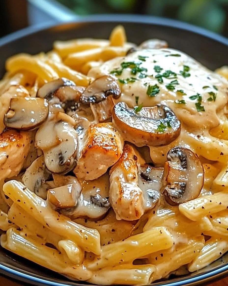 🍄 Frango Cremoso com Massa e Cogumelos – Um prato reconfortante e cheio de sabor!
