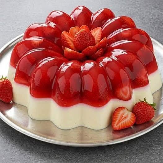 🍓 Gelatina com Morangos – Refrescante e Cremosa 😍