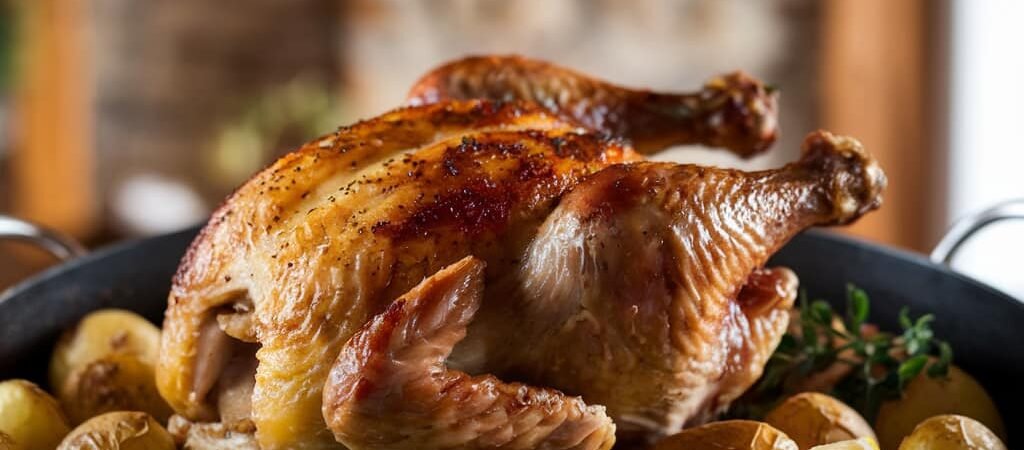 Frango assado inteiro com Batatas!